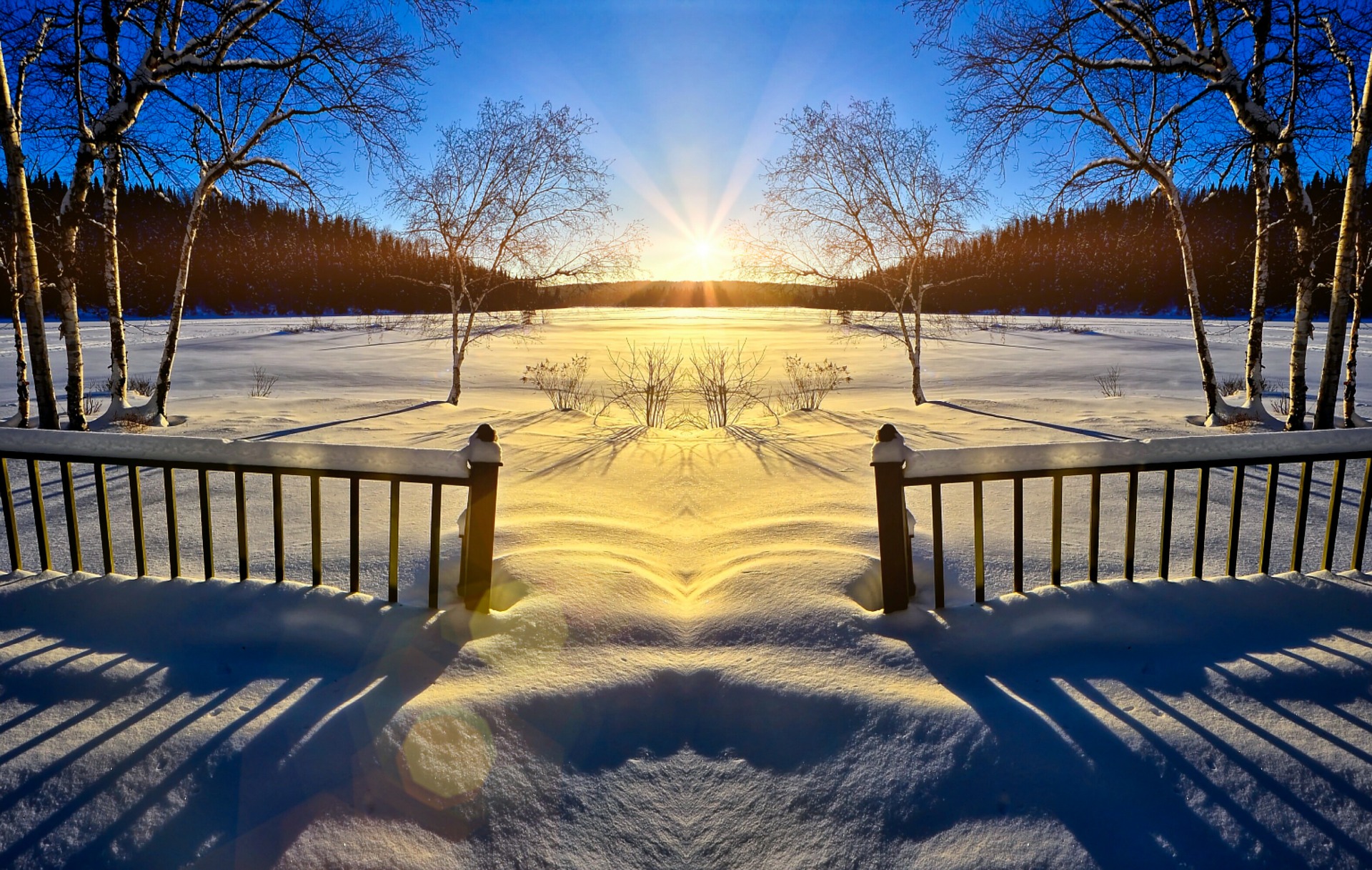 sunset in snowy landscape